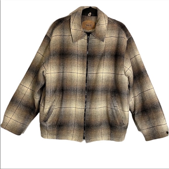 Vintage Woolrich Plaid Wool Blend Sherpa Fleece Lined Wool Filling Barn Jacket L - Picture 2 of 16